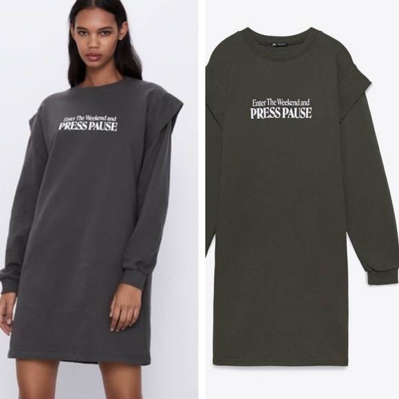 Zara Dresses & Skirts - ZARA NWT WOMEN’S ENTER THE WEEKEND AND PRESS PAUSE DRESS SMALL GRAY